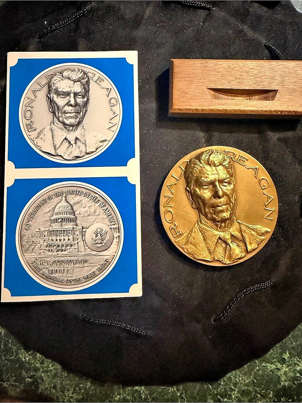 Medallic Art Co. Ronald Reagan Inaugural Medal. Bronze Medal with Wood Stand